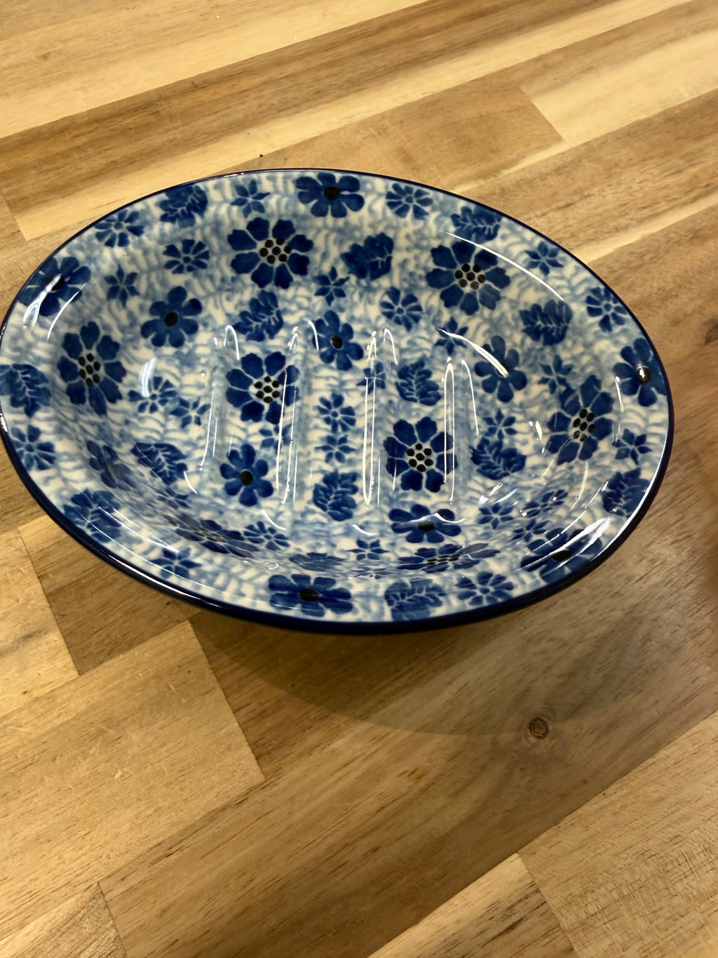 Polish Pottery Soap Dish - Traditional Blue Dragonfly