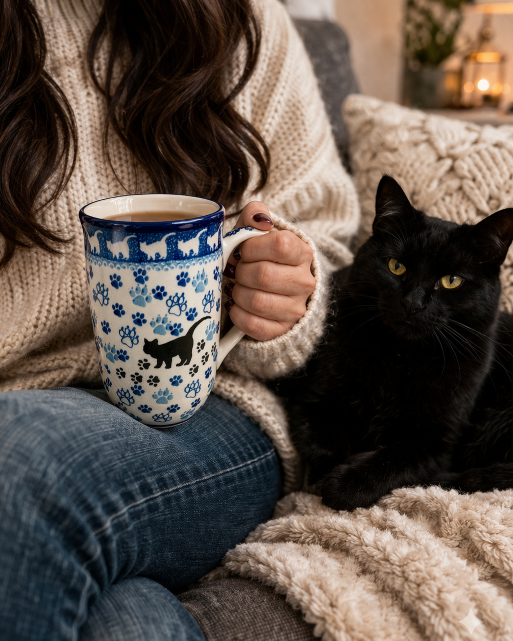 Polish Pottery Traditional(Black Cat) Tall Mug
