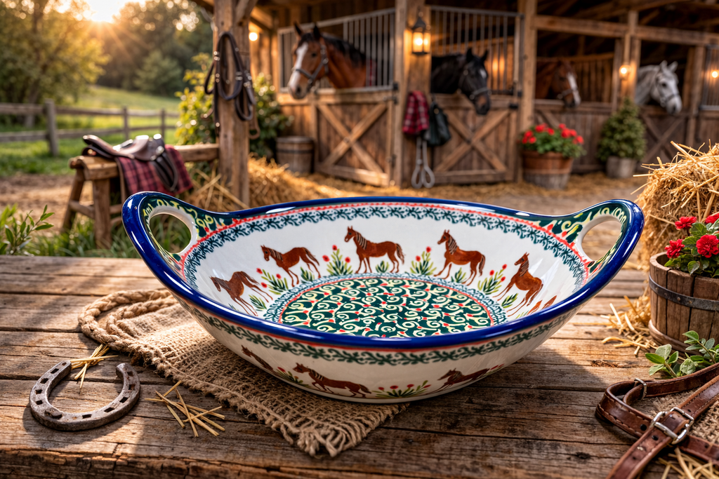 Polish Pottery Traditional(Horse) Zaklady Handled Bowl