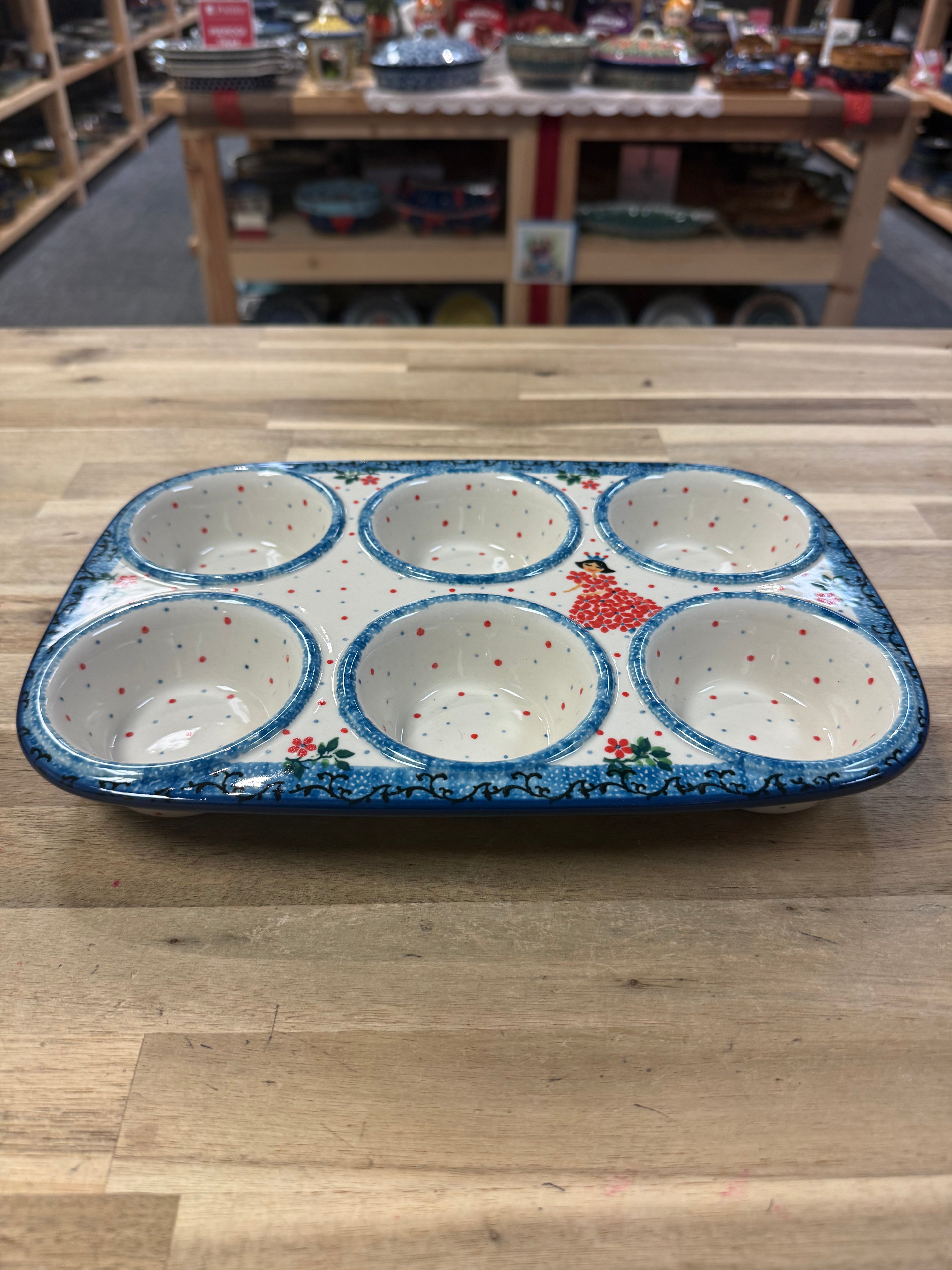 Polish Pottery Muffin Pan - Traditional Polish Princess