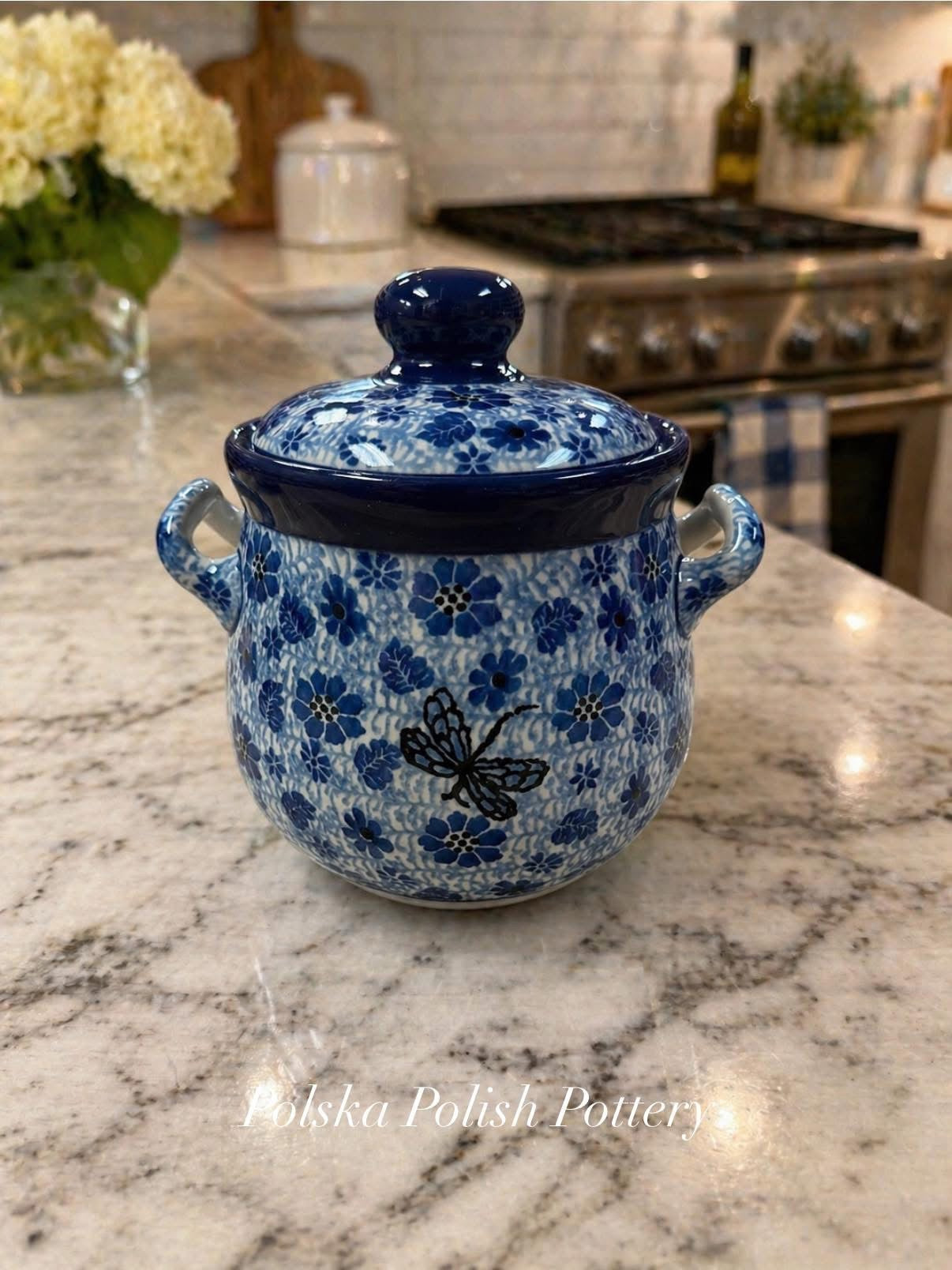 Polish Pottery Traditional(Blue Dragonfly) Jar/Crock