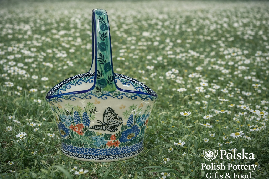 Polish Pottery Unikat 4600(Blue Butterfly) Basket