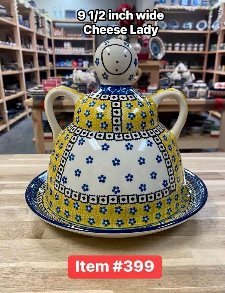 Polish Pottery Traditional Cheese Lady(Yellow/Blue)