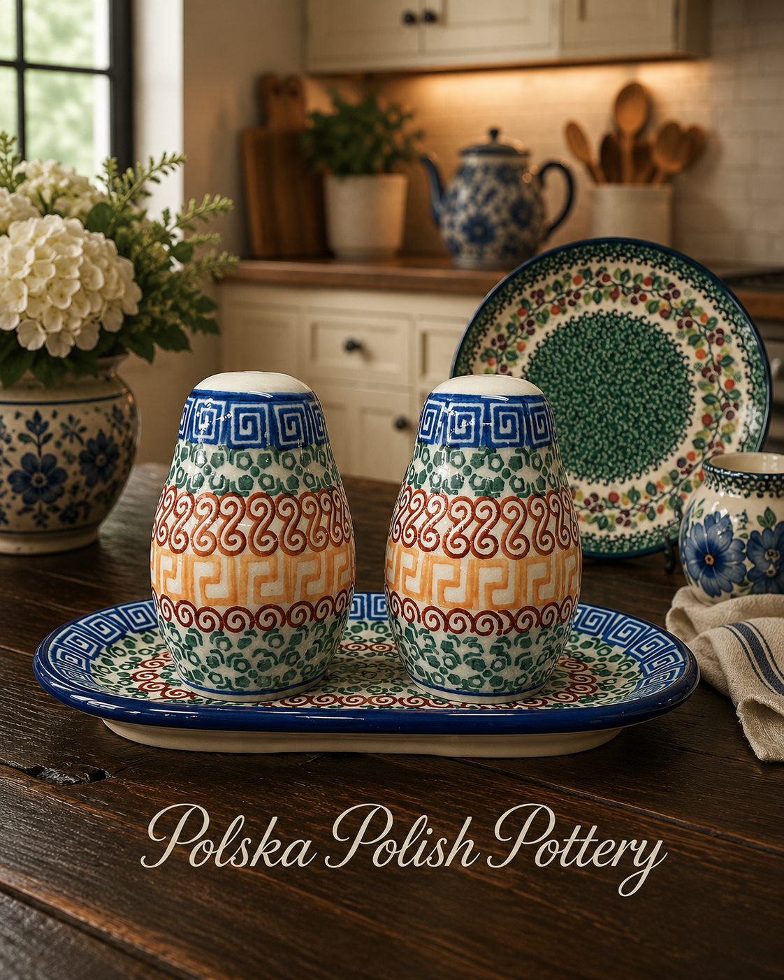 Polish Pottery Salt & Pepper Set - Traditional Multi