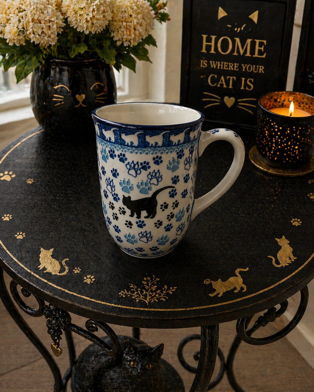 Polish Pottery Traditional(Black Cat) Tall Mug