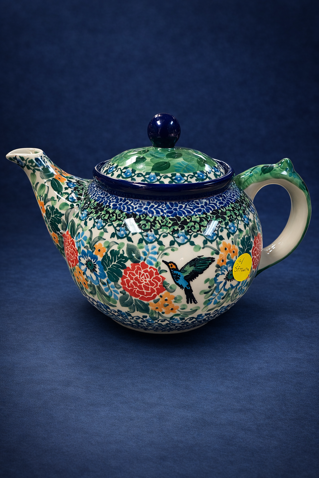 Polish Pottery Teapot w/ Strainer - Unikat 3271 Hummingbird