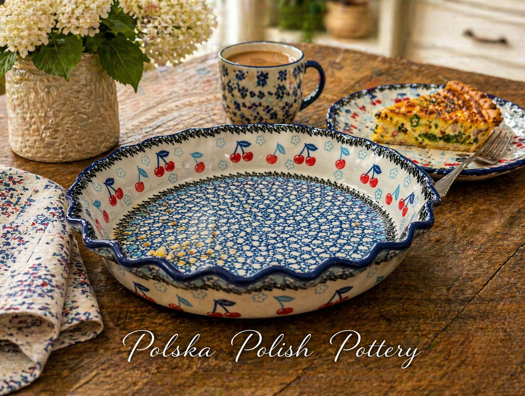 Polish Pottery Traditional(Double Cherry) Pie Plate