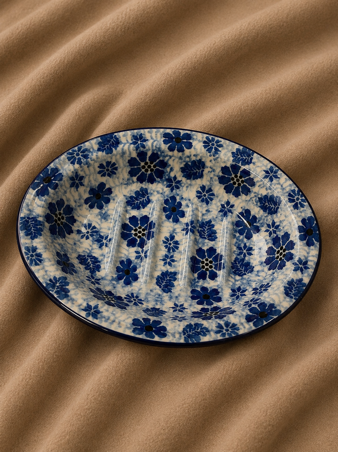 Polish Pottery Soap Dish - Traditional Blue Dragonfly