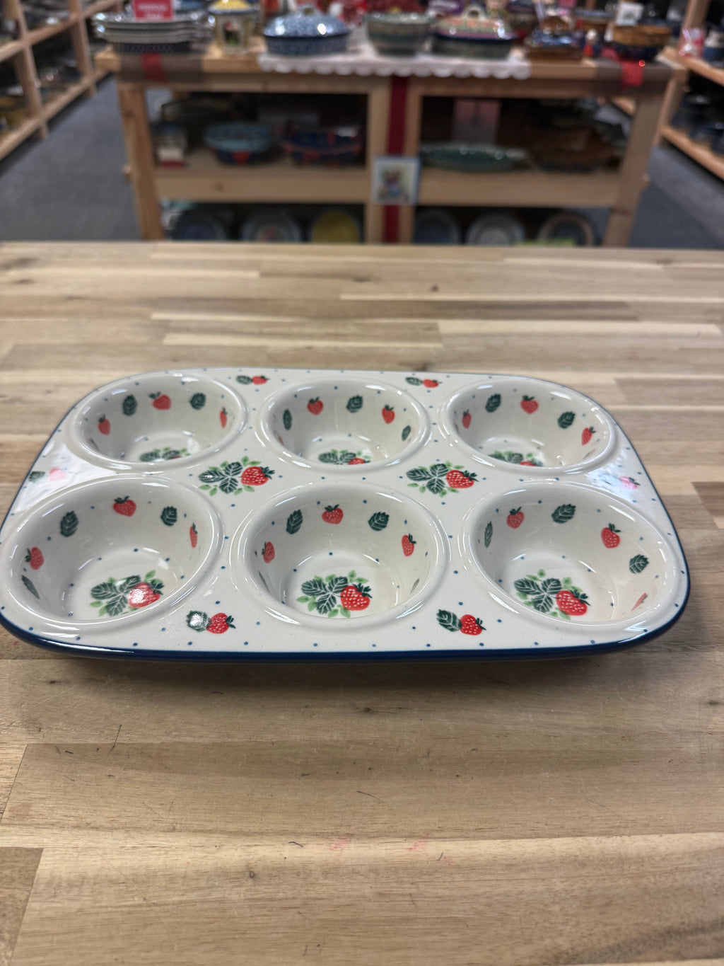 Polish Pottery Muffin Pan - Traditional Strawberry