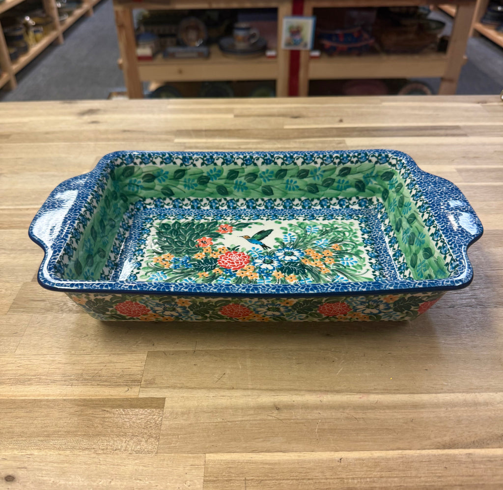 Polish Pottery Rectangle Baker - Unikat 3271 Hummingbird