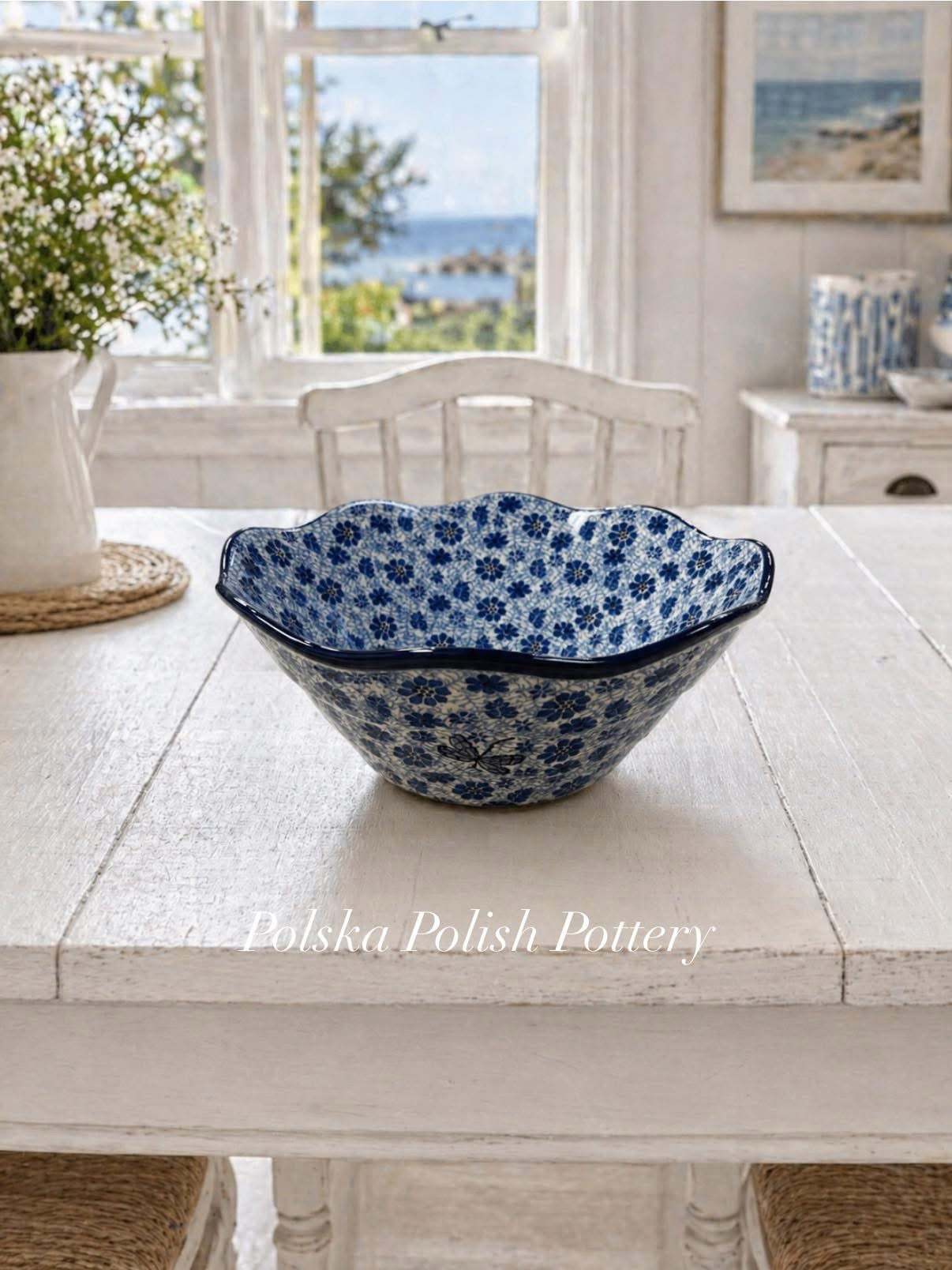 Polish Pottery Traditional(Blue Dragonfly) Sculpted Bowl
