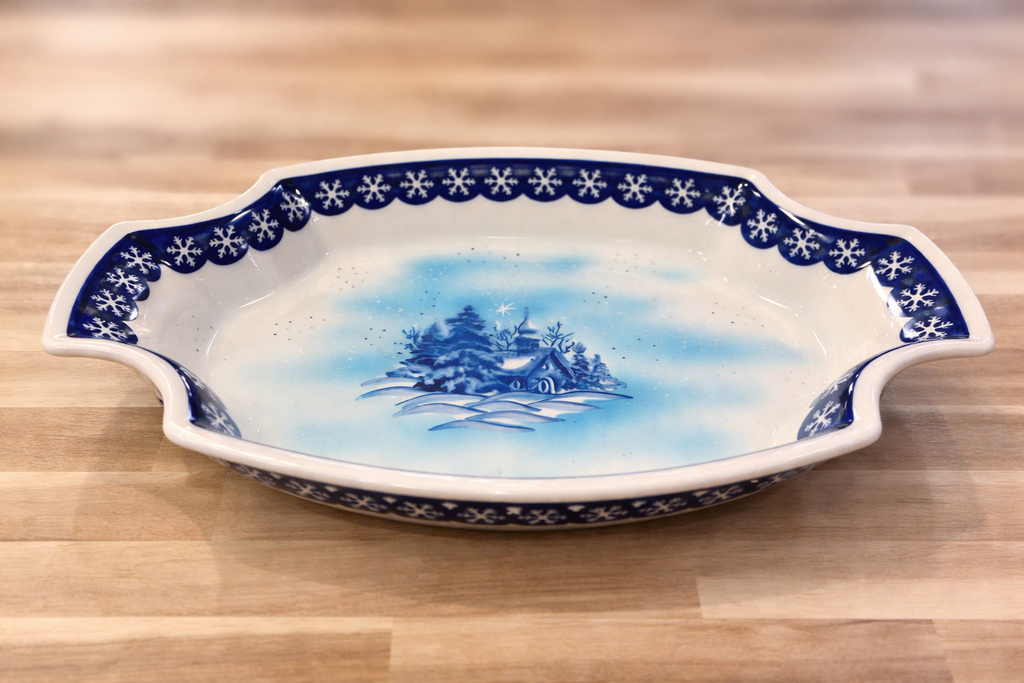 Polish Pottery Winter Church Pierogi Tray