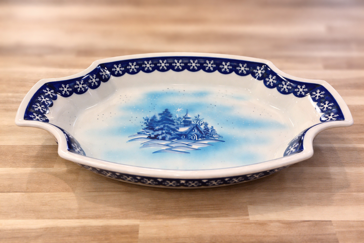 Polish Pottery Winter Church Pierogi Tray