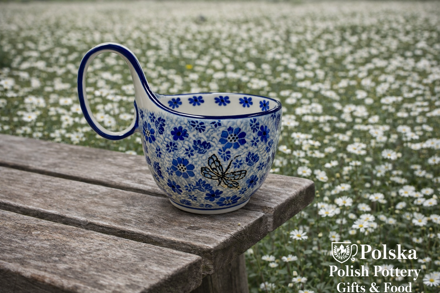 Polish Pottery Traditional(Blue Dragonfly) Soup Mug