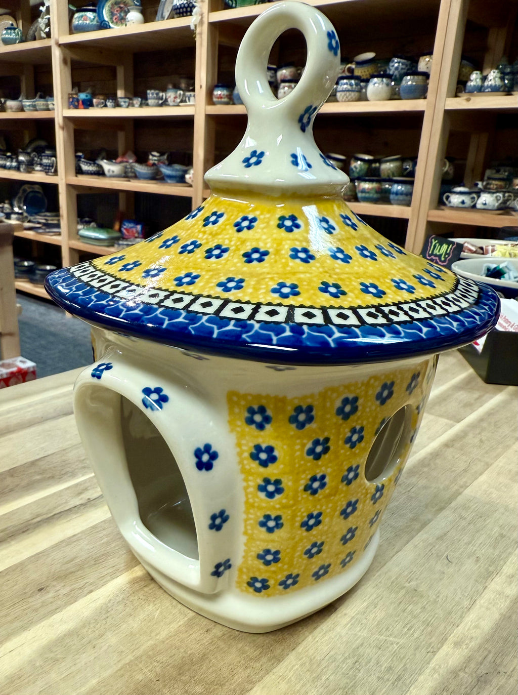 Polish Pottery Traditional(Yellow/Blue) Birdhouse