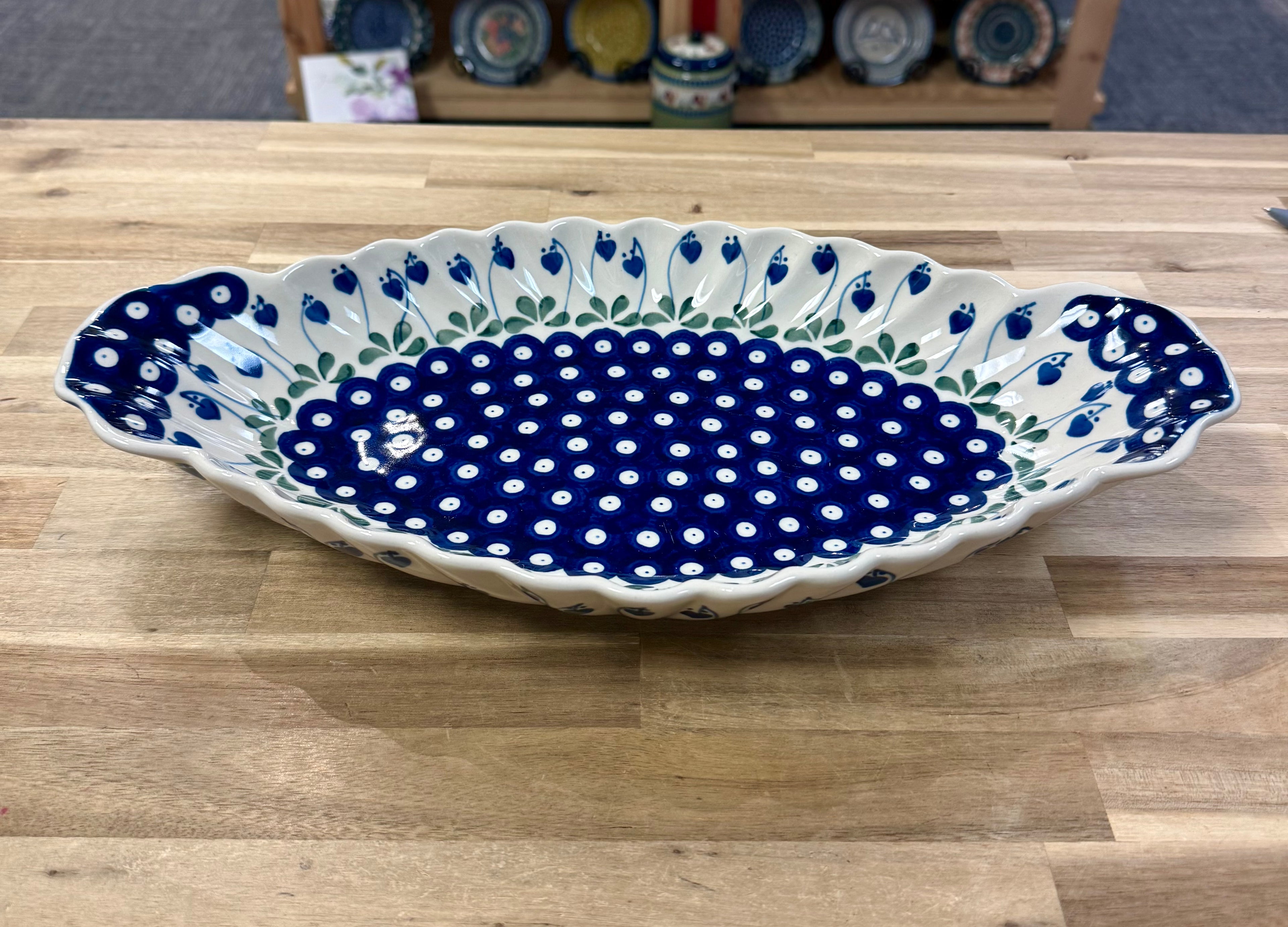 Polish Pottery Sculpted Serving Dish - Traditional Drop Hearts