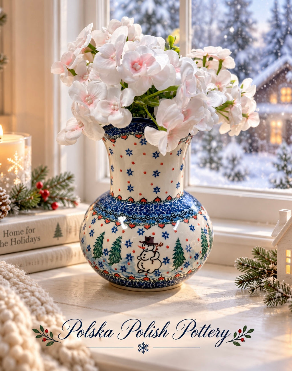 Polish Pottery Vase - Unikat 4661 Snowman