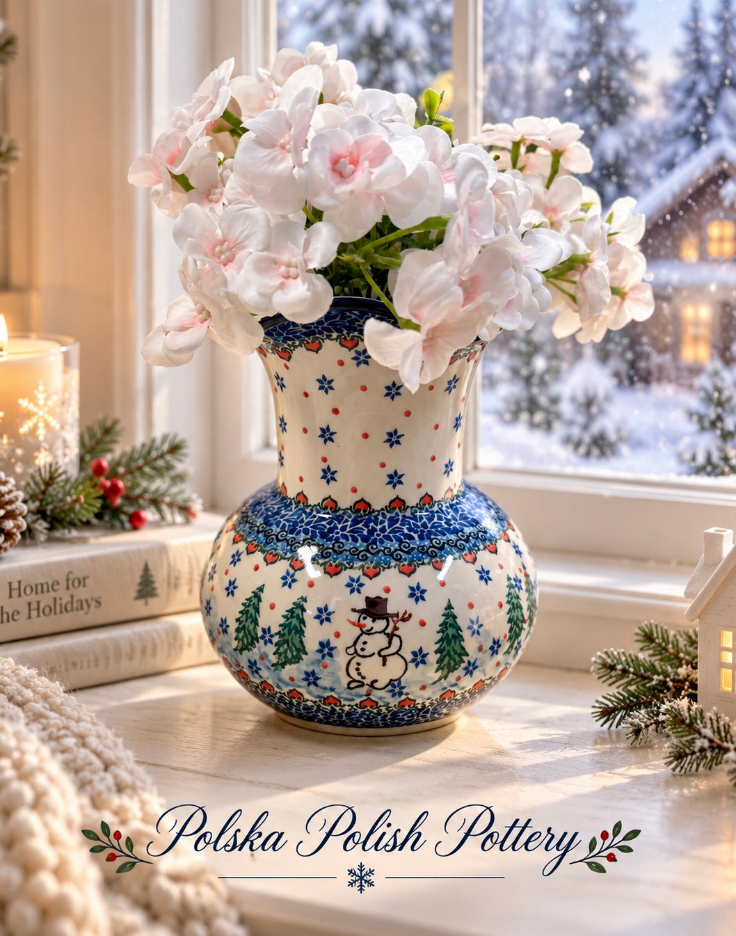 Polish Pottery Vase - Unikat 4661 Snowman