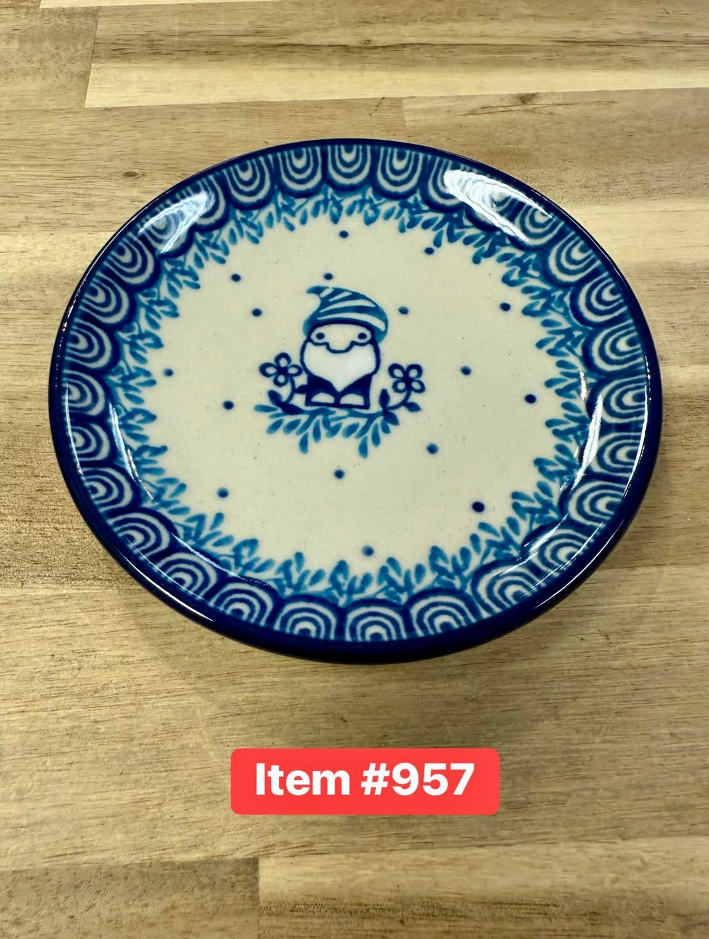 Polish Pottery Blue Gnome Coaster/Mug Topper