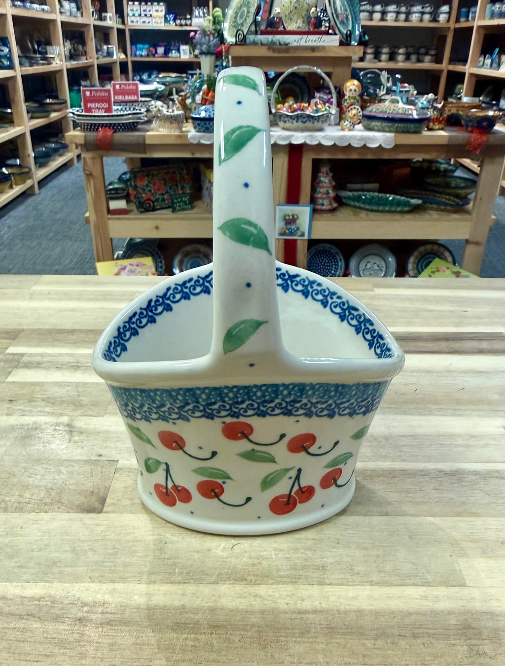 Polish Pottery Traditional(Cherries) Basket