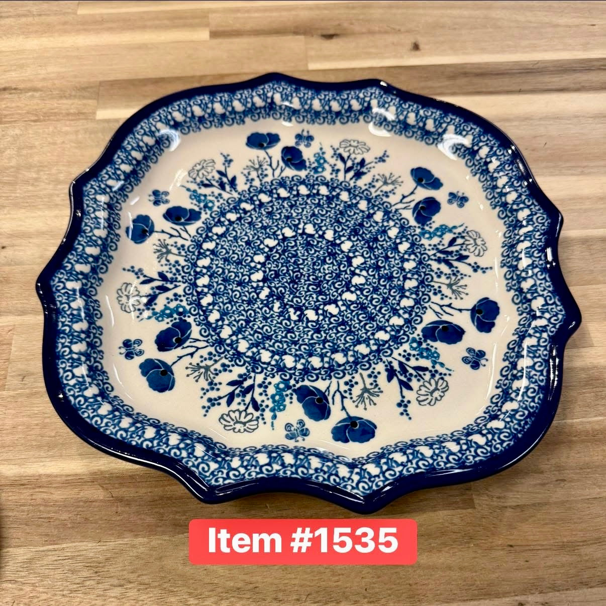 Polish Pottery Traditional(Blue Poppy) Unique Shaped Serving Plate