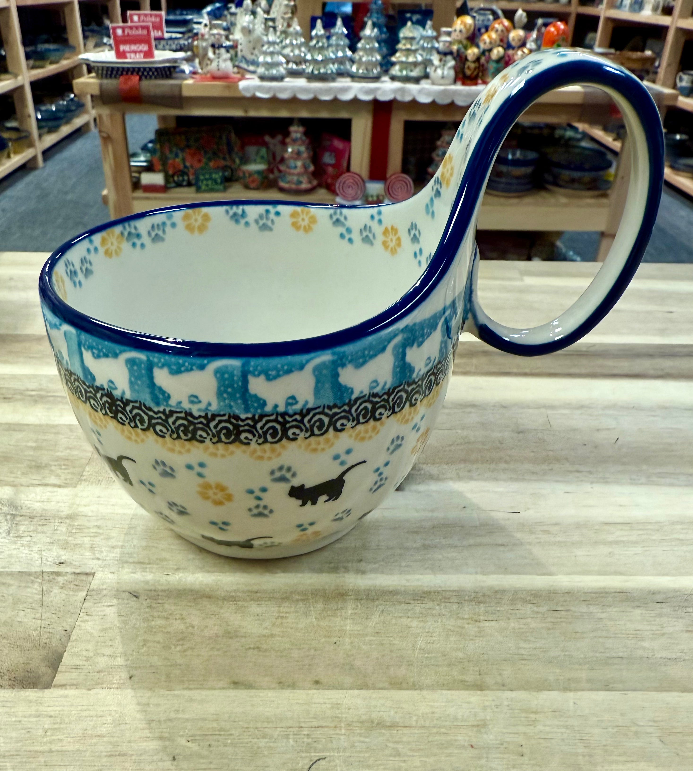 Polish Pottery Traditional Cat Soup Mug