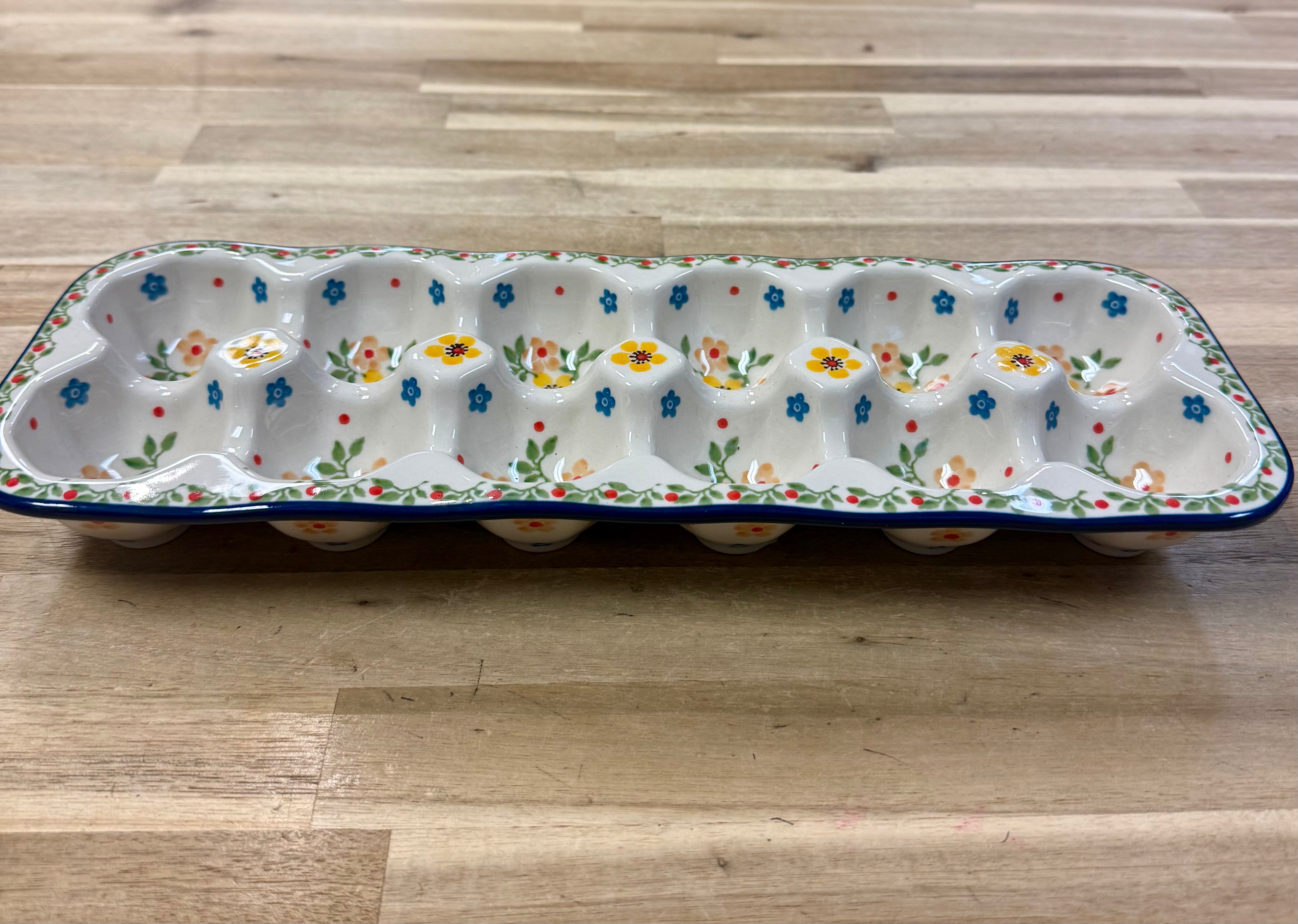 Polish Pottery Egg Crate - Traditional Yellow Flowers