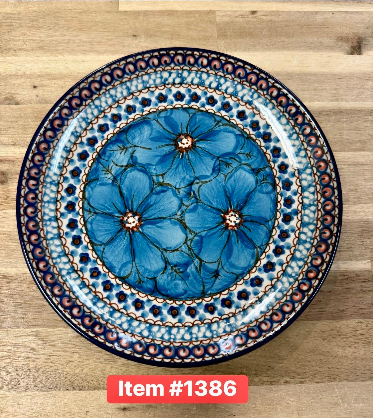 Polish Pottery Unikat 408C Blue Poppy Salad Plate