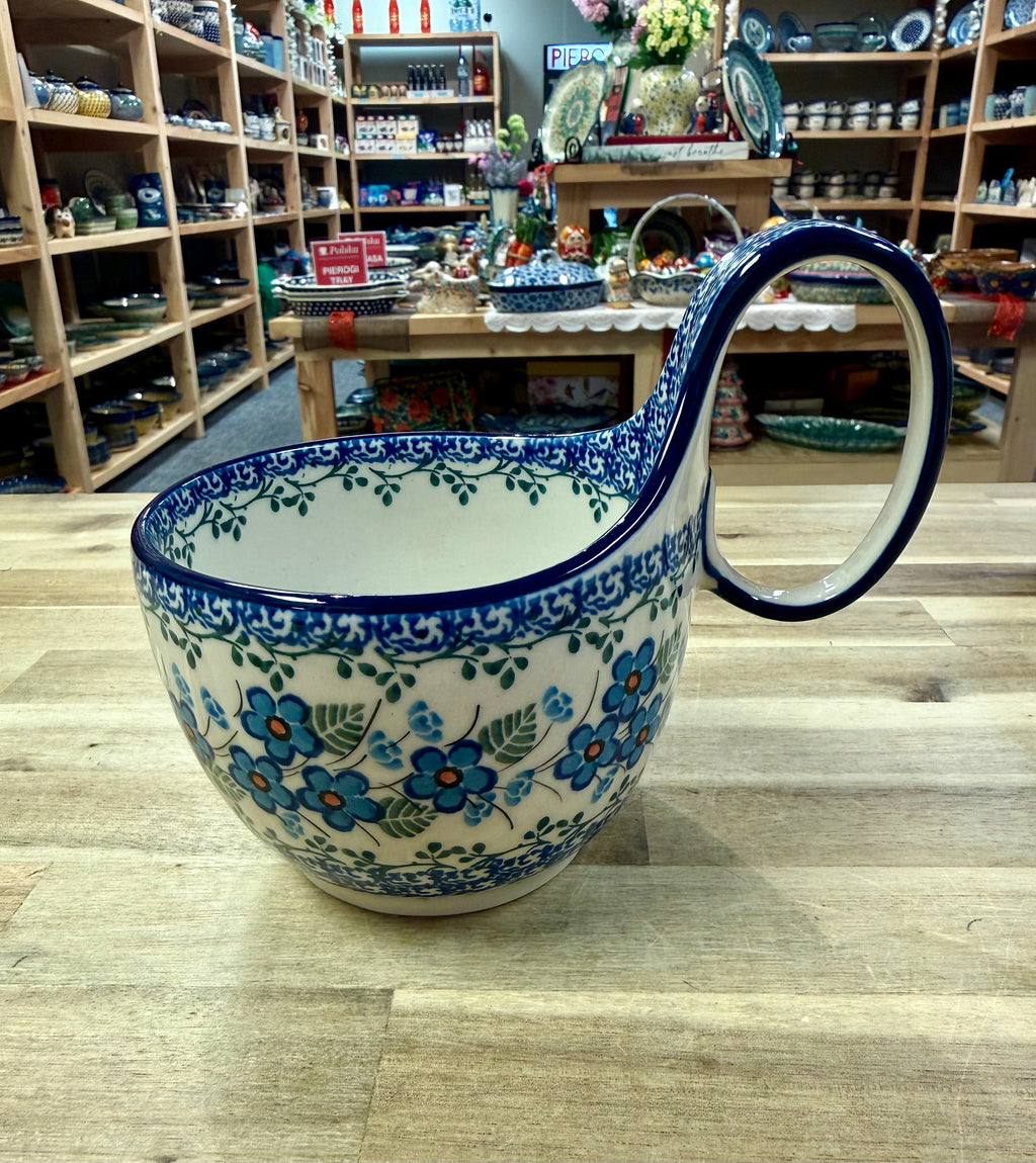 Polish Pottery Traditional(Blue Flower Meadow) Soup Mug
