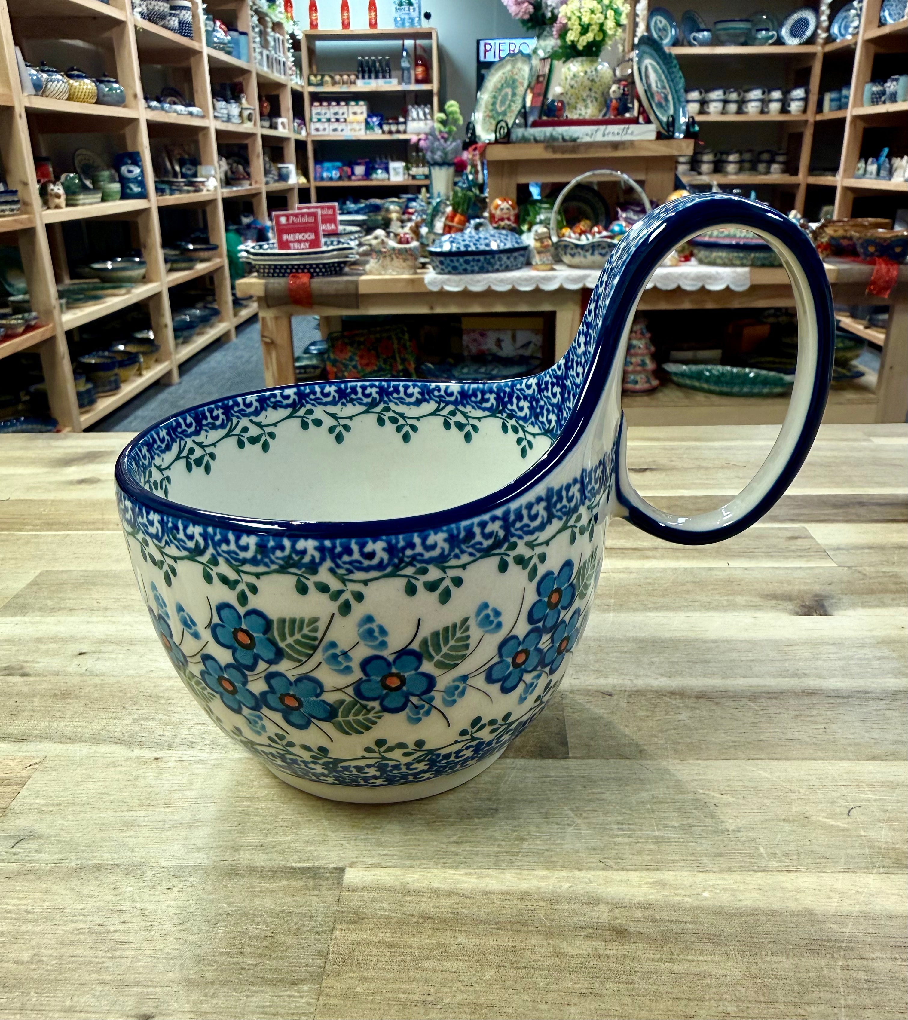 Polish Pottery Traditional(Blue Flower Meadow) Soup Mug