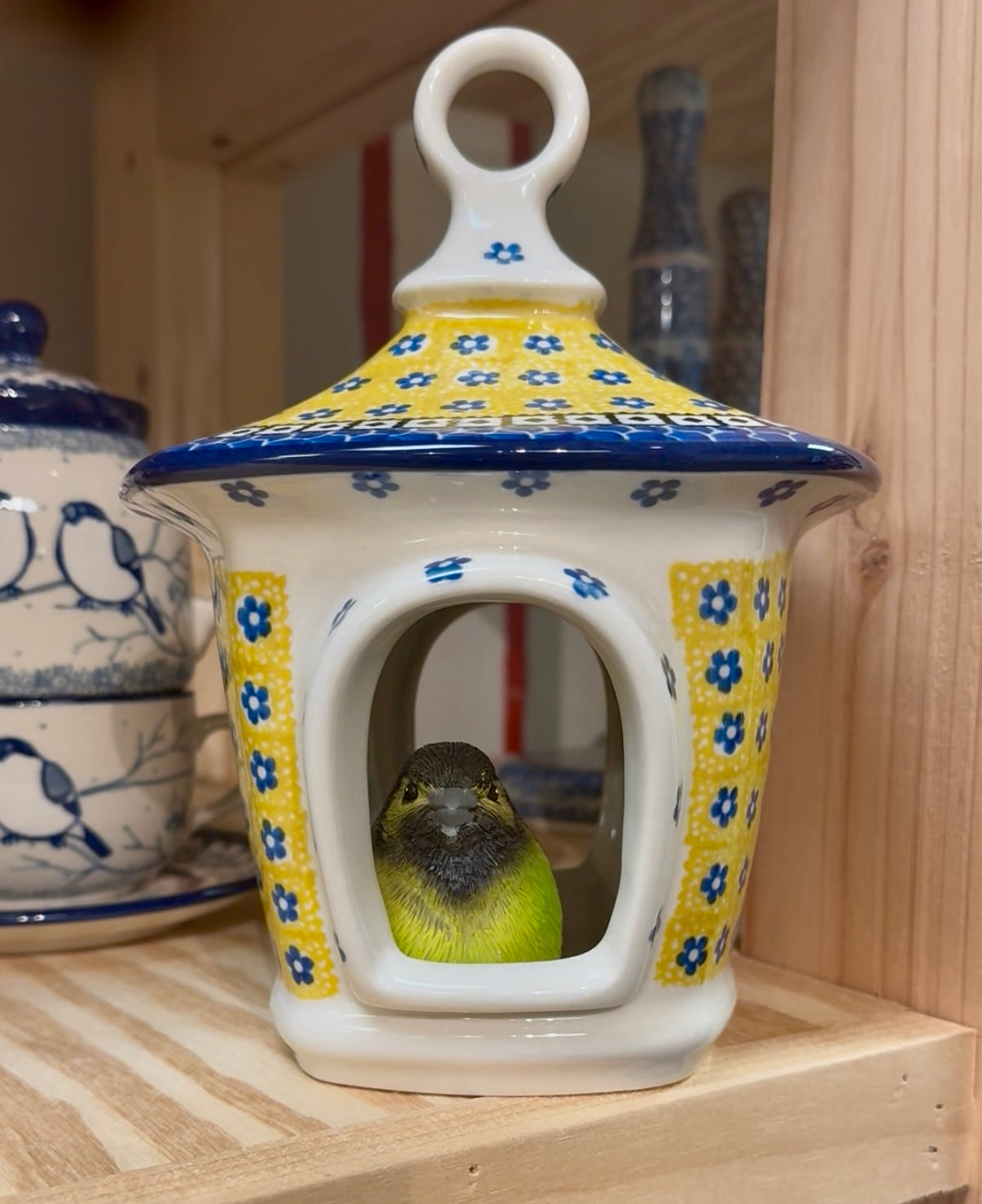 Polish Pottery Traditional(Yellow/Blue) Birdhouse