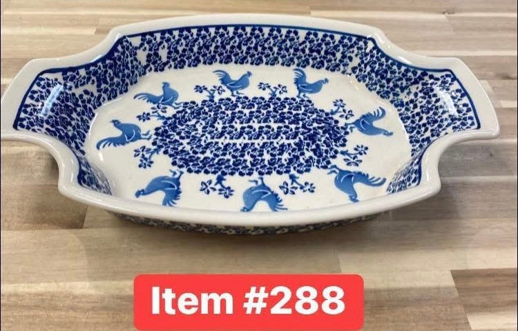 Polish Pottery Blue Rooster Pierogi Tray
