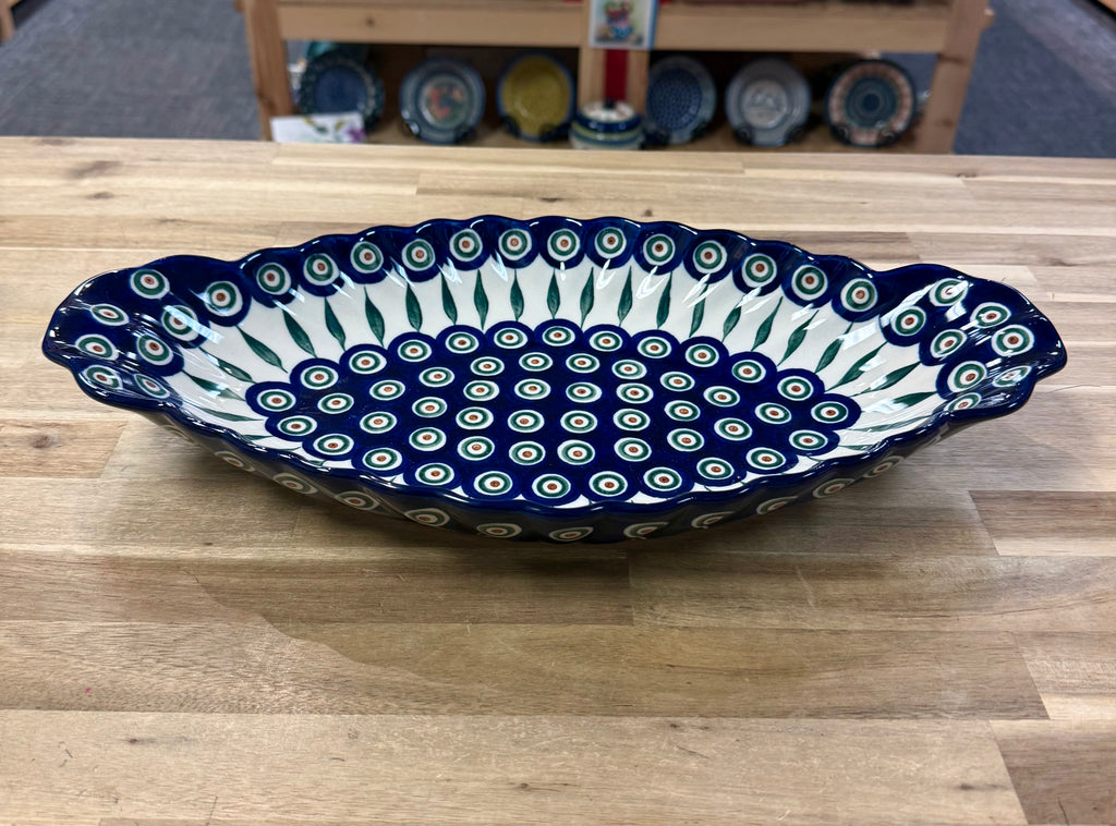 Polish Pottery Sculpted Serving Dish - Traditional Peacock