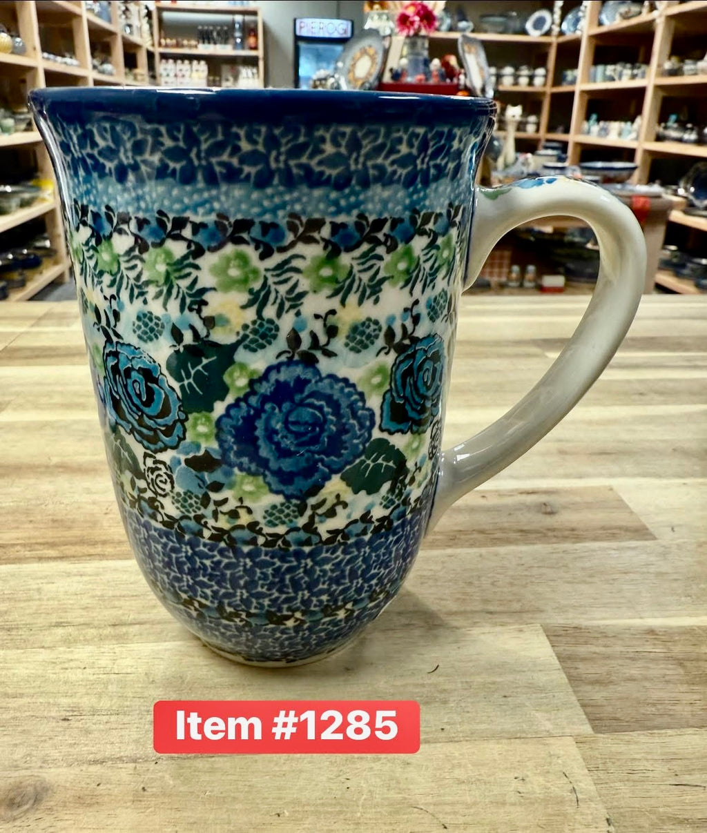 Polish Pottery Unikat 4566(Blue Rose) Tall Mug