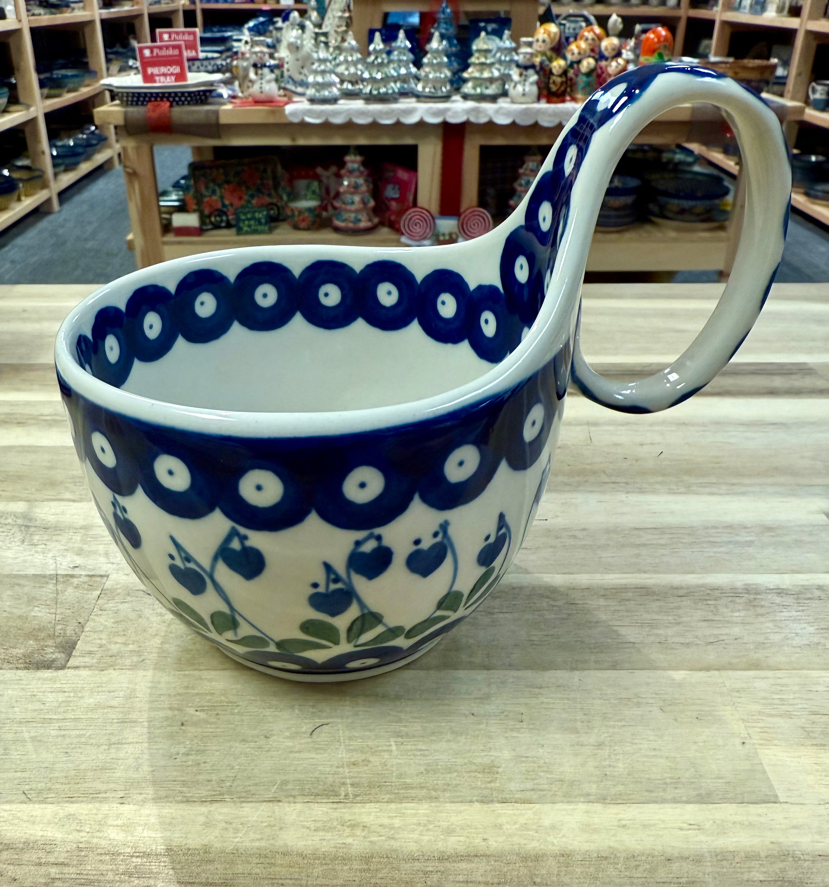 Polish Pottery Traditional Drop Hearts Soup Mug