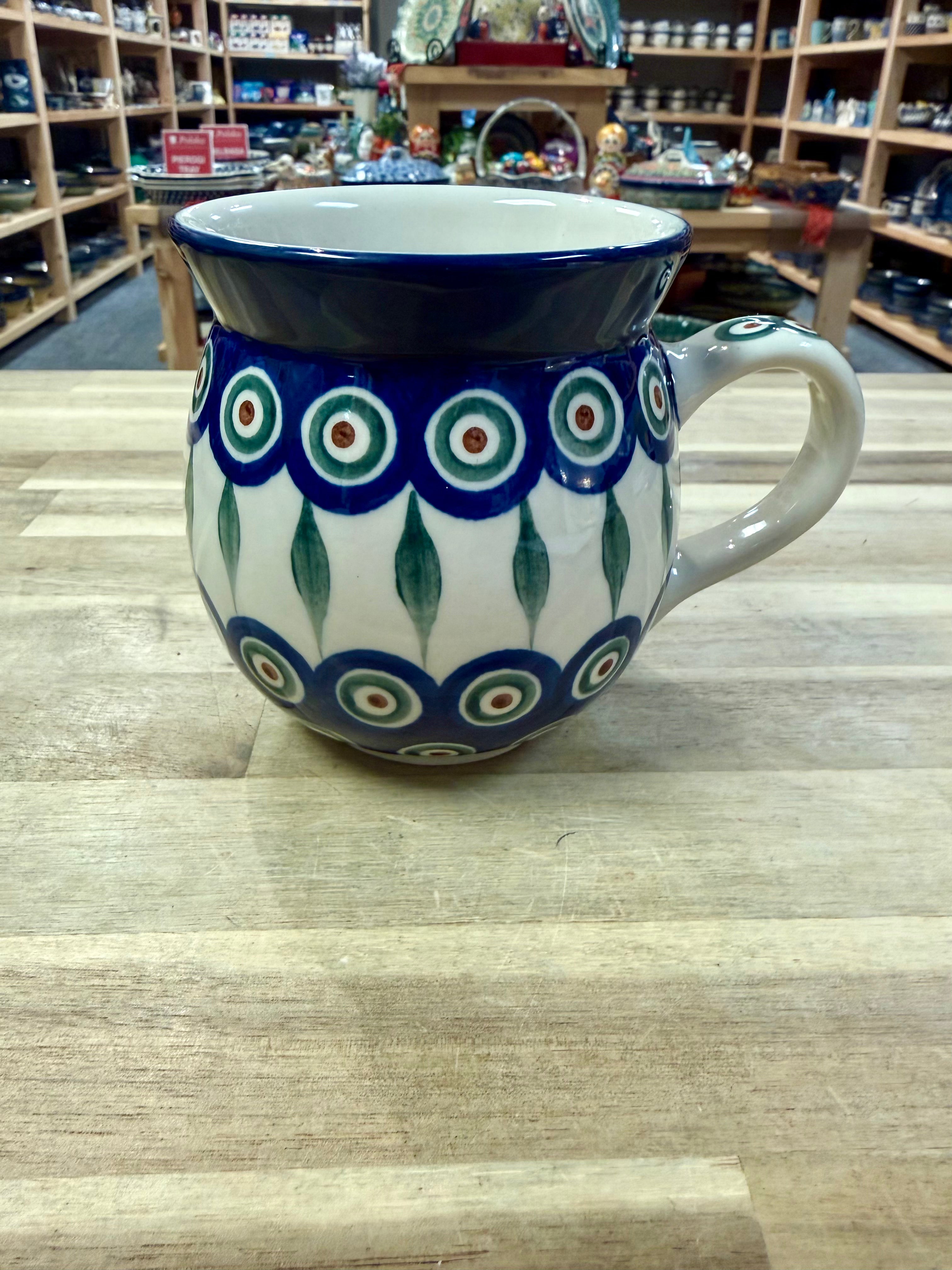 Polish Pottery Bubble Mug – Traditional Peacock – 16 oz