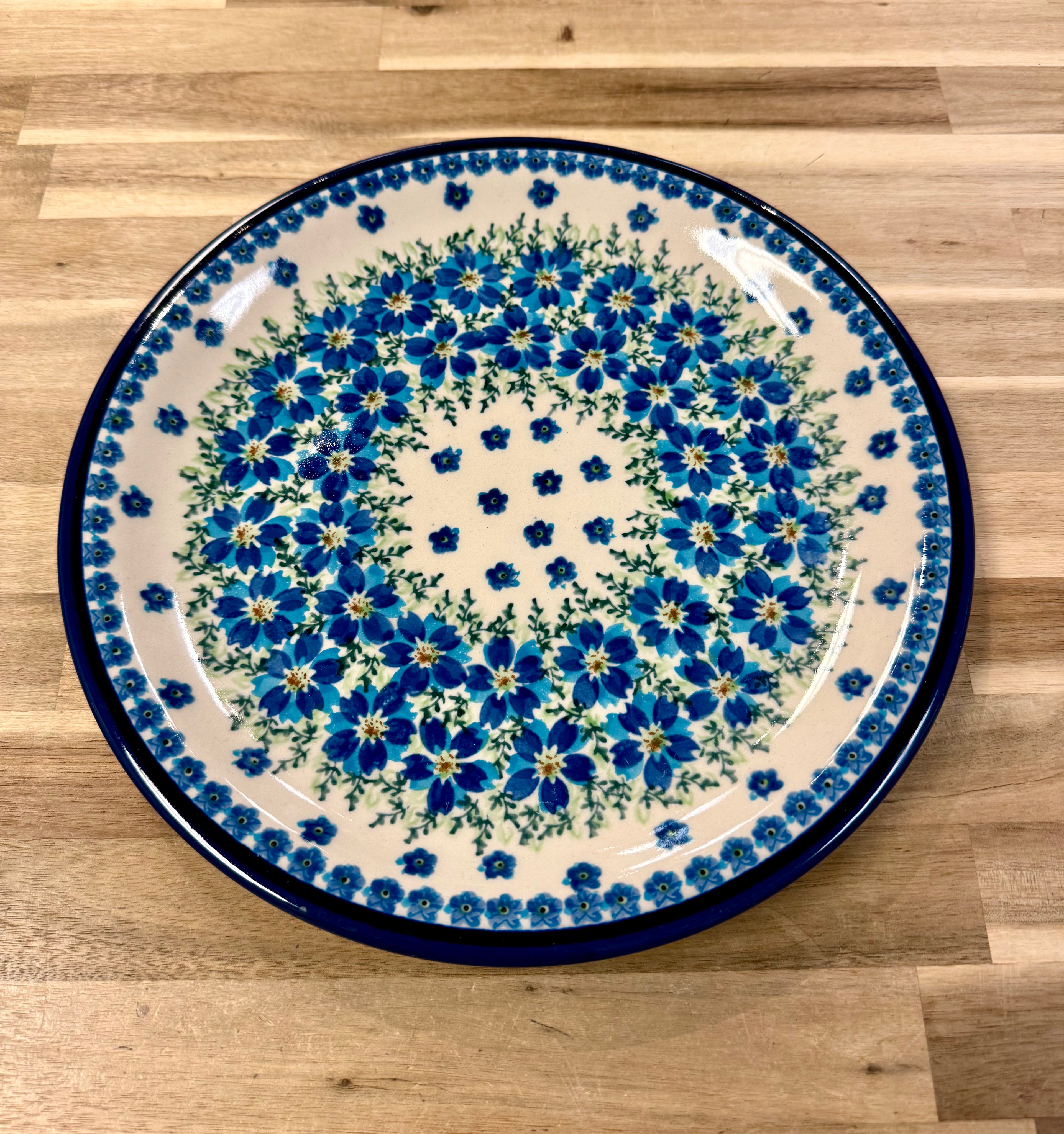 Polish Pottery Zaklady Blue Flower Dinner Plate
