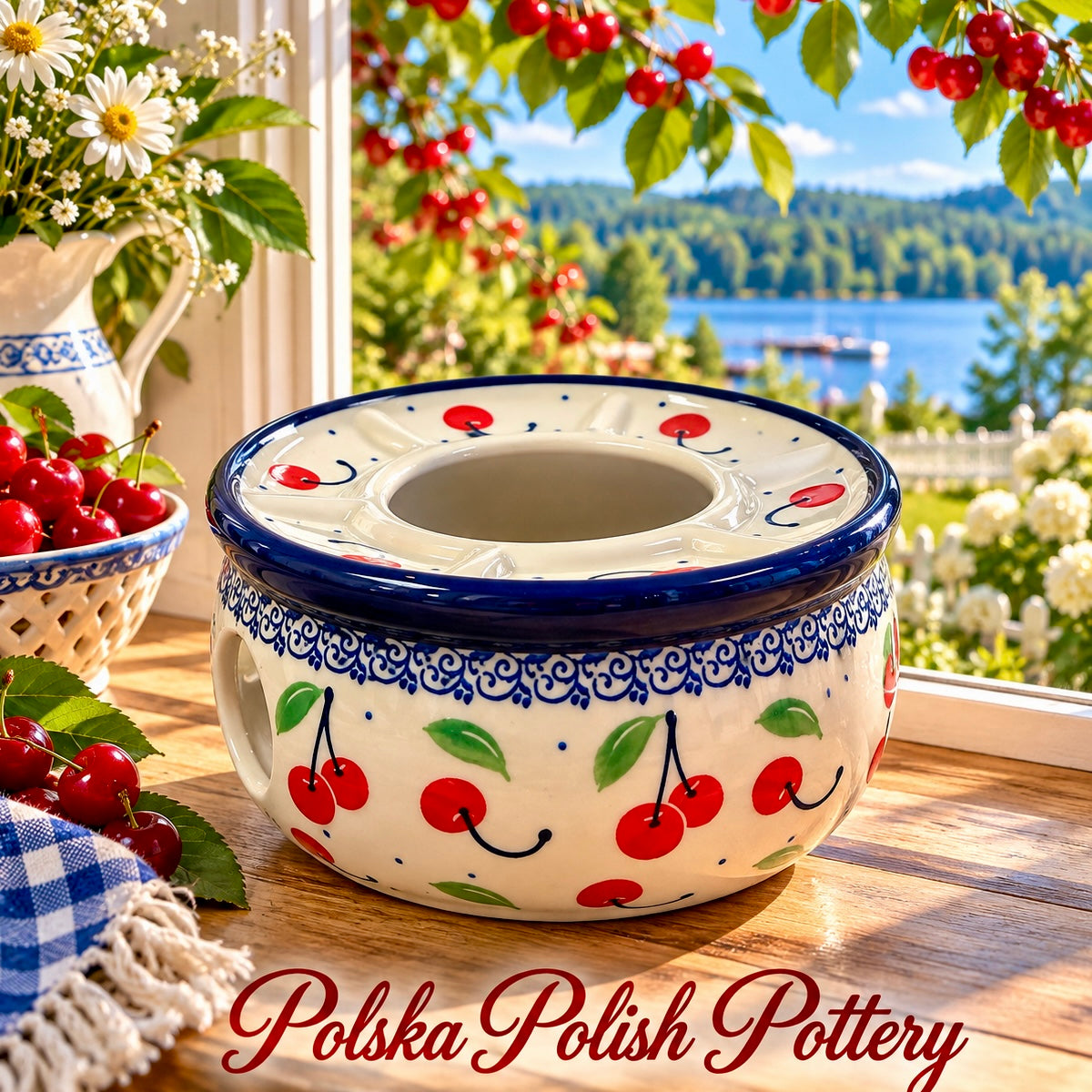 Polish Pottery Warmer - Traditional Cherries