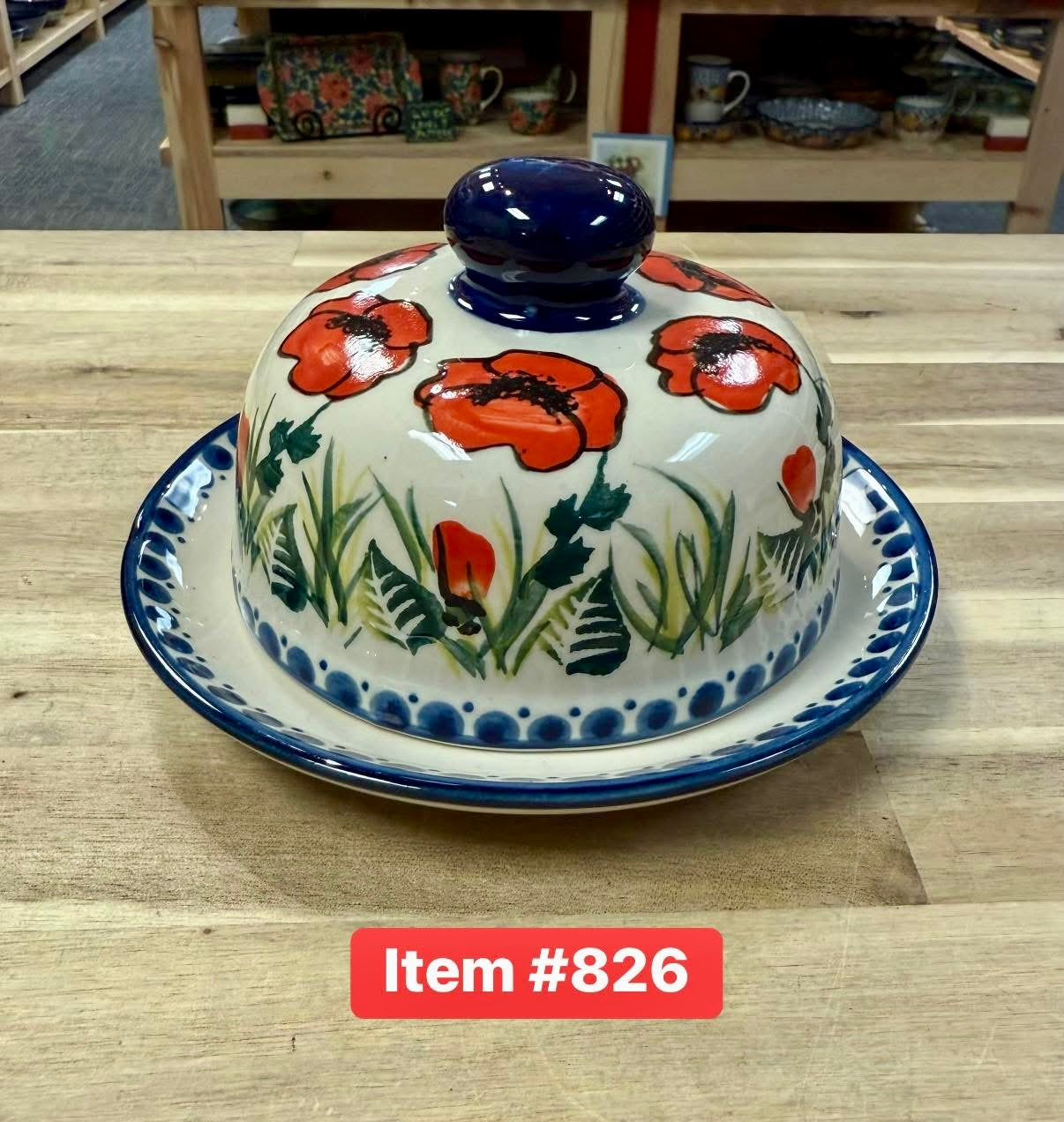 Polish Pottery Traditional Poppies Round Butter Dish