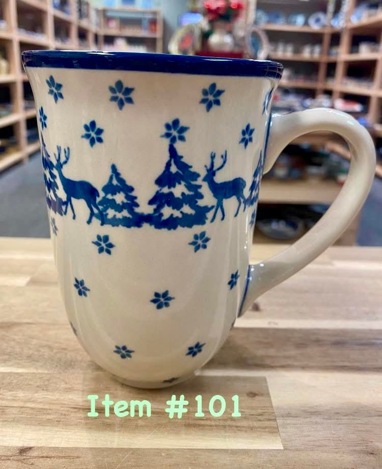 Polish Pottery Winter Deer Tall Mug