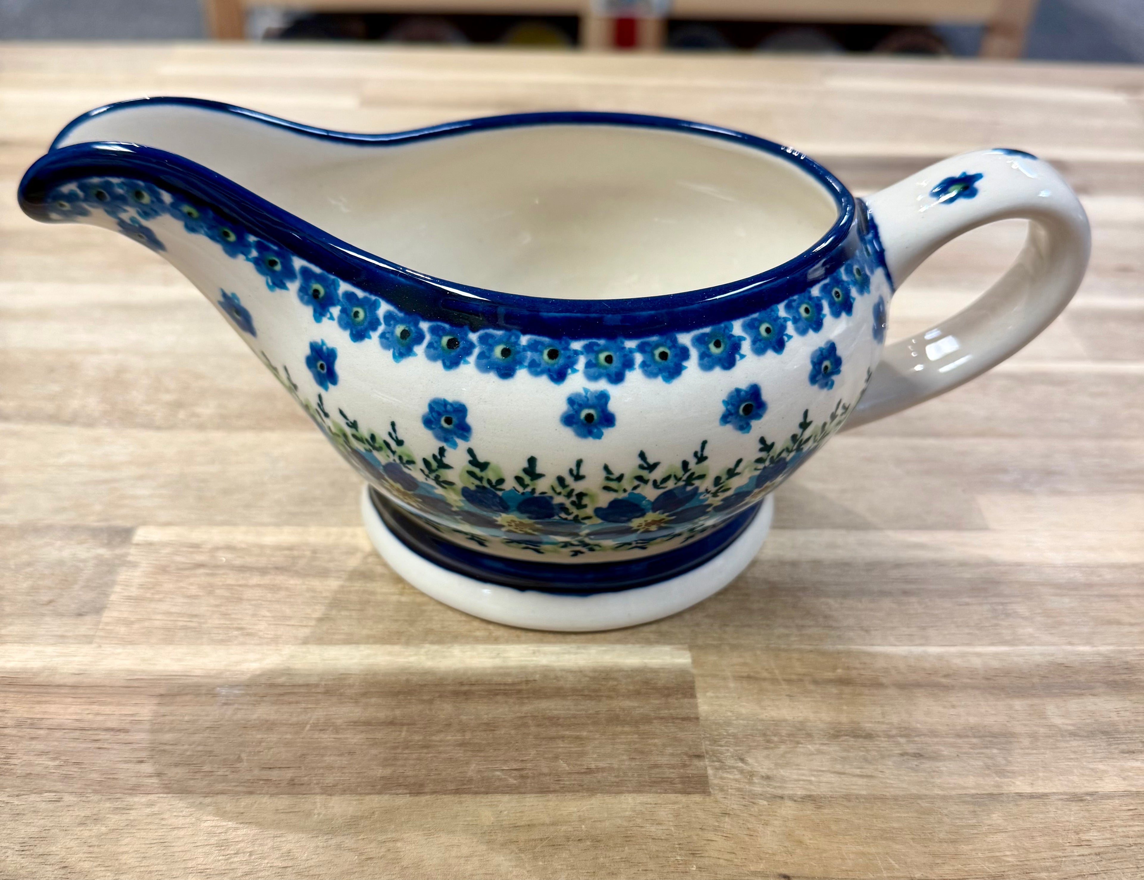 Polish Pottery Zaklady Blue Flower Gravy Boat