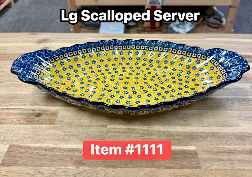 Polish Pottery Traditional(Yellow/Blue) Lg Scalloped Dish