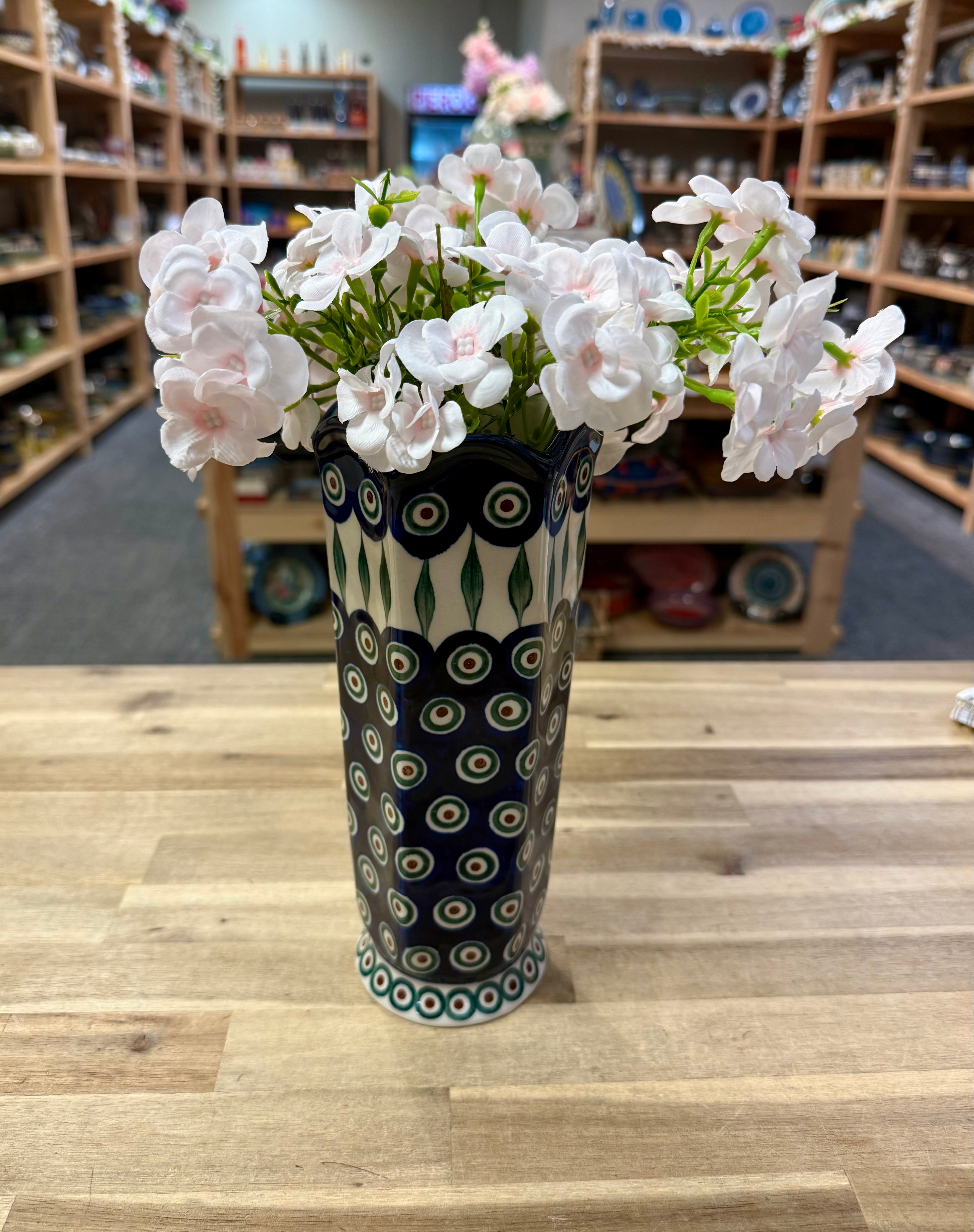 Polish Pottery Medium Vase - Traditional Peacock