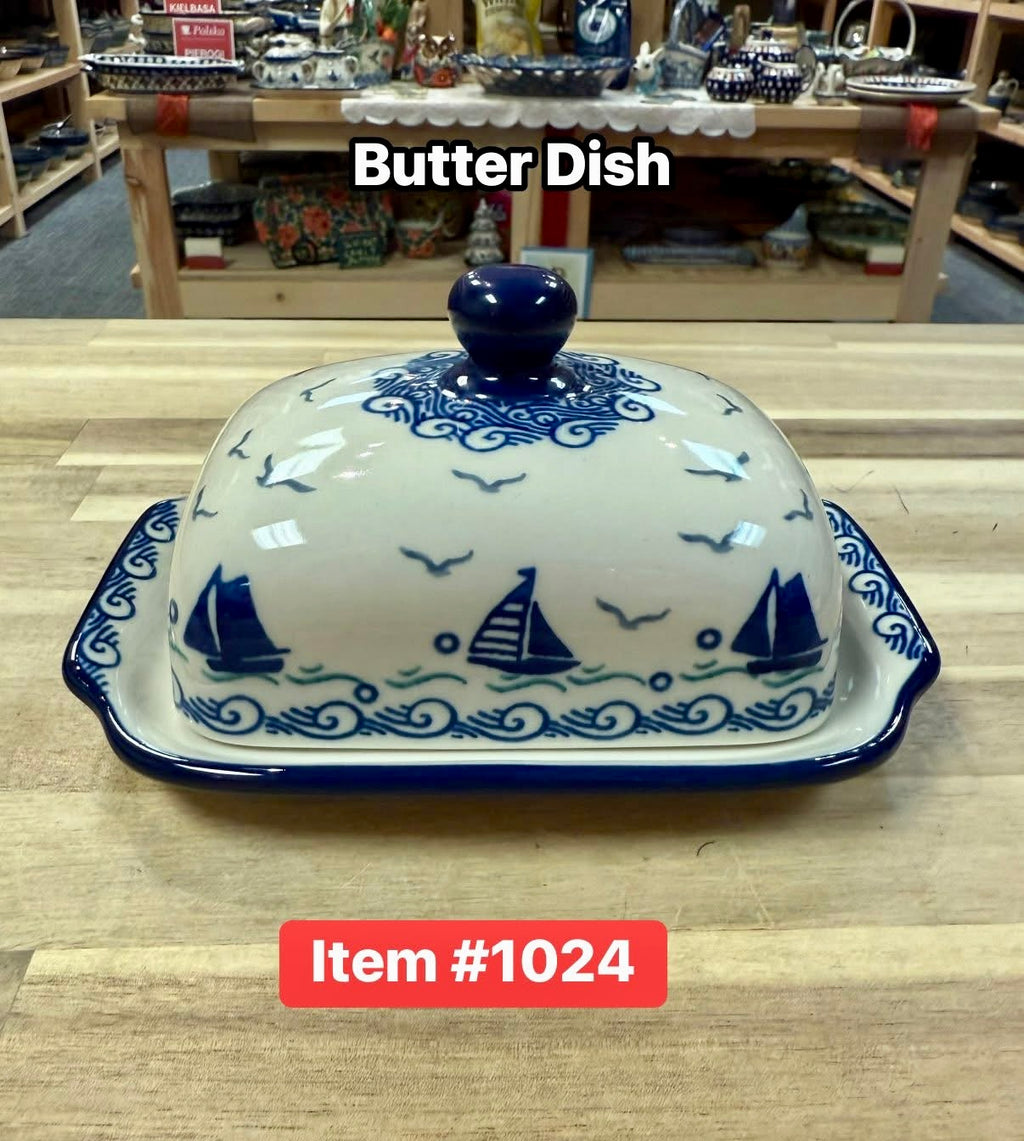 Polish Pottery Traditional Sailboat Butter Dish