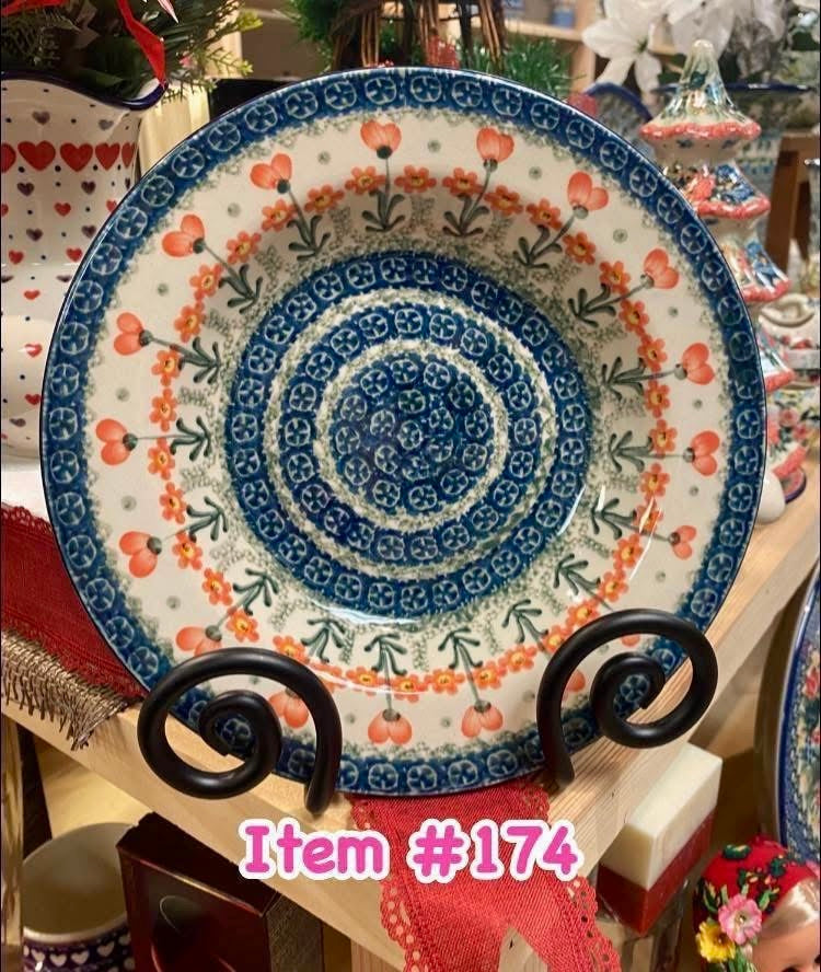 Polish Pottery Traditional(Peach Hearts) Pasta Plate