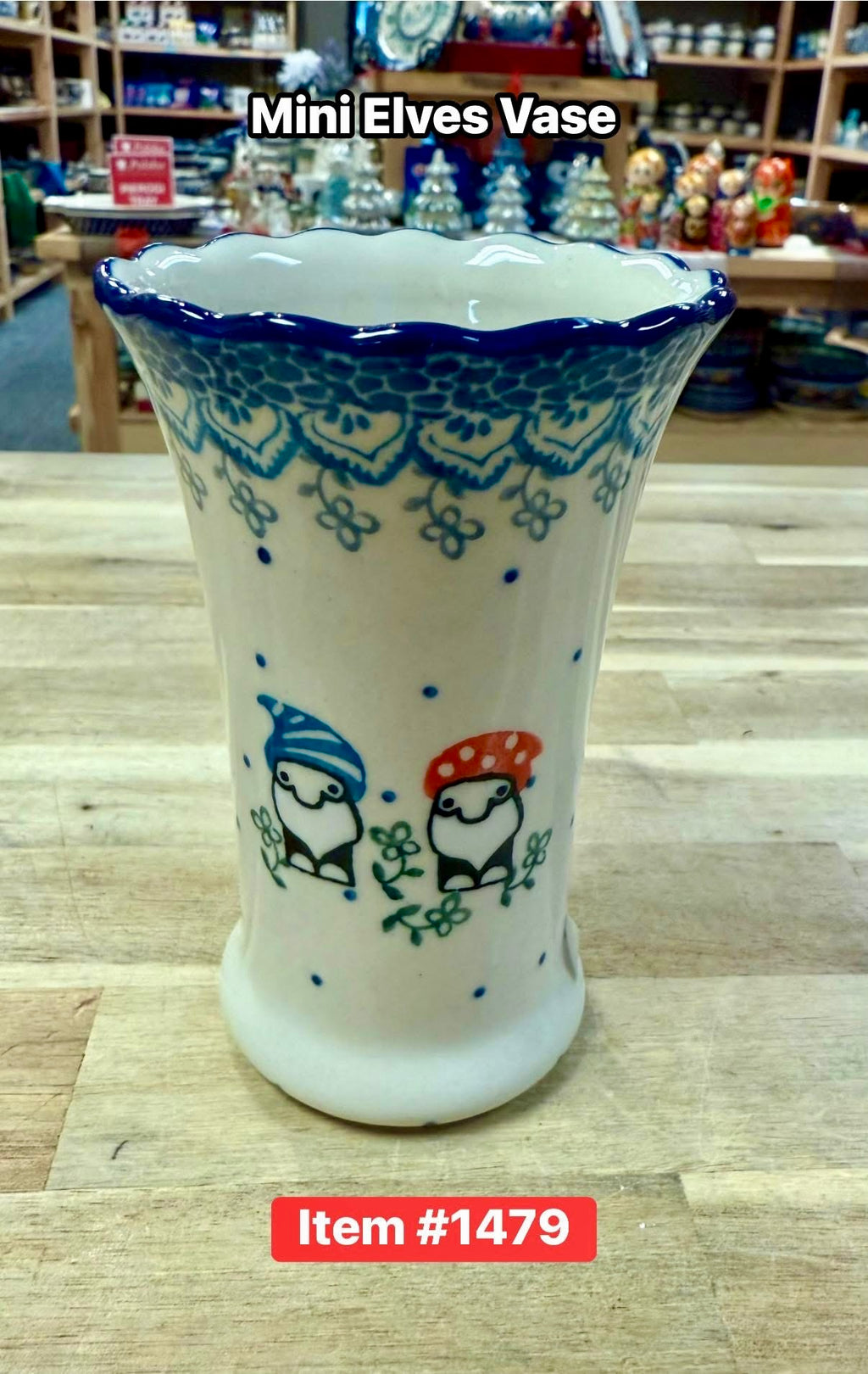 Polish Pottery Traditional(Mixed Gnomes) Mini Vase