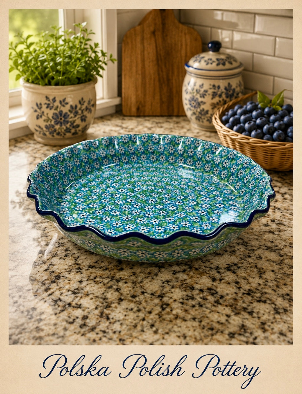 Polish Pottery Pie Plate - Traditional Fresh Flowers