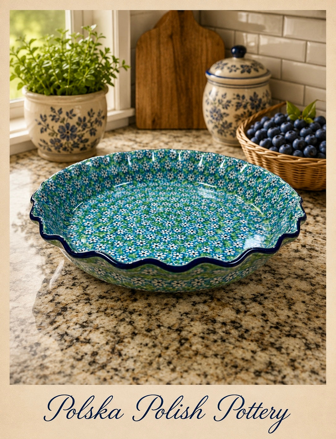 Polish Pottery Pie Plate - Traditional Fresh Flowers