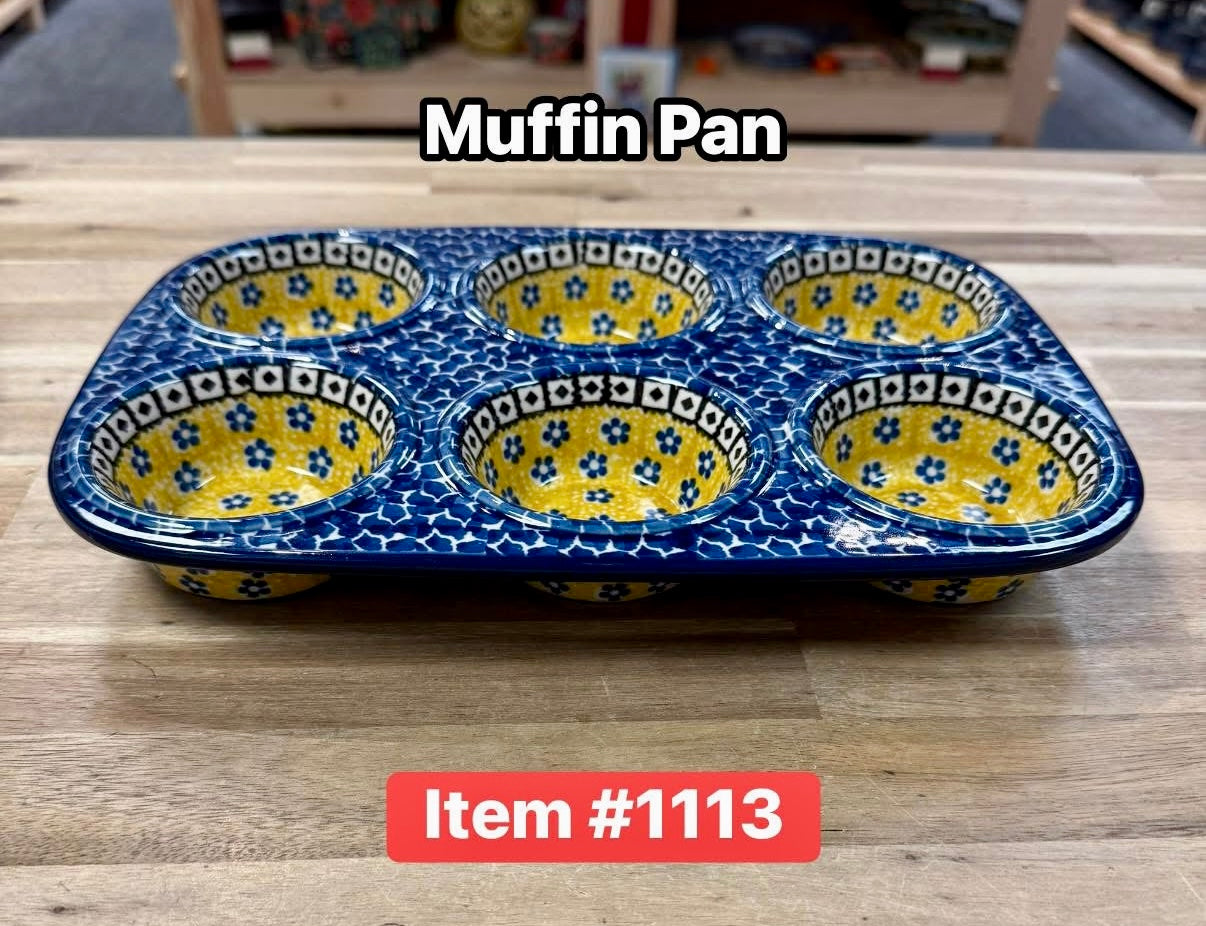 Polish Pottery Tradtional (Yellow/Blue) Muffin Pan
