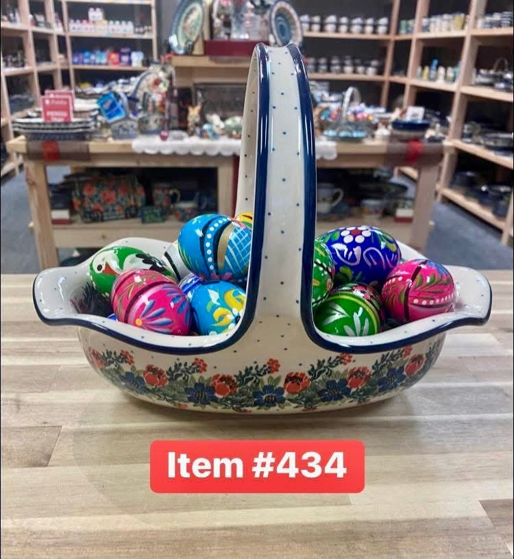 Polish Pottery Traditional(Multi Flowers) Medium Basket